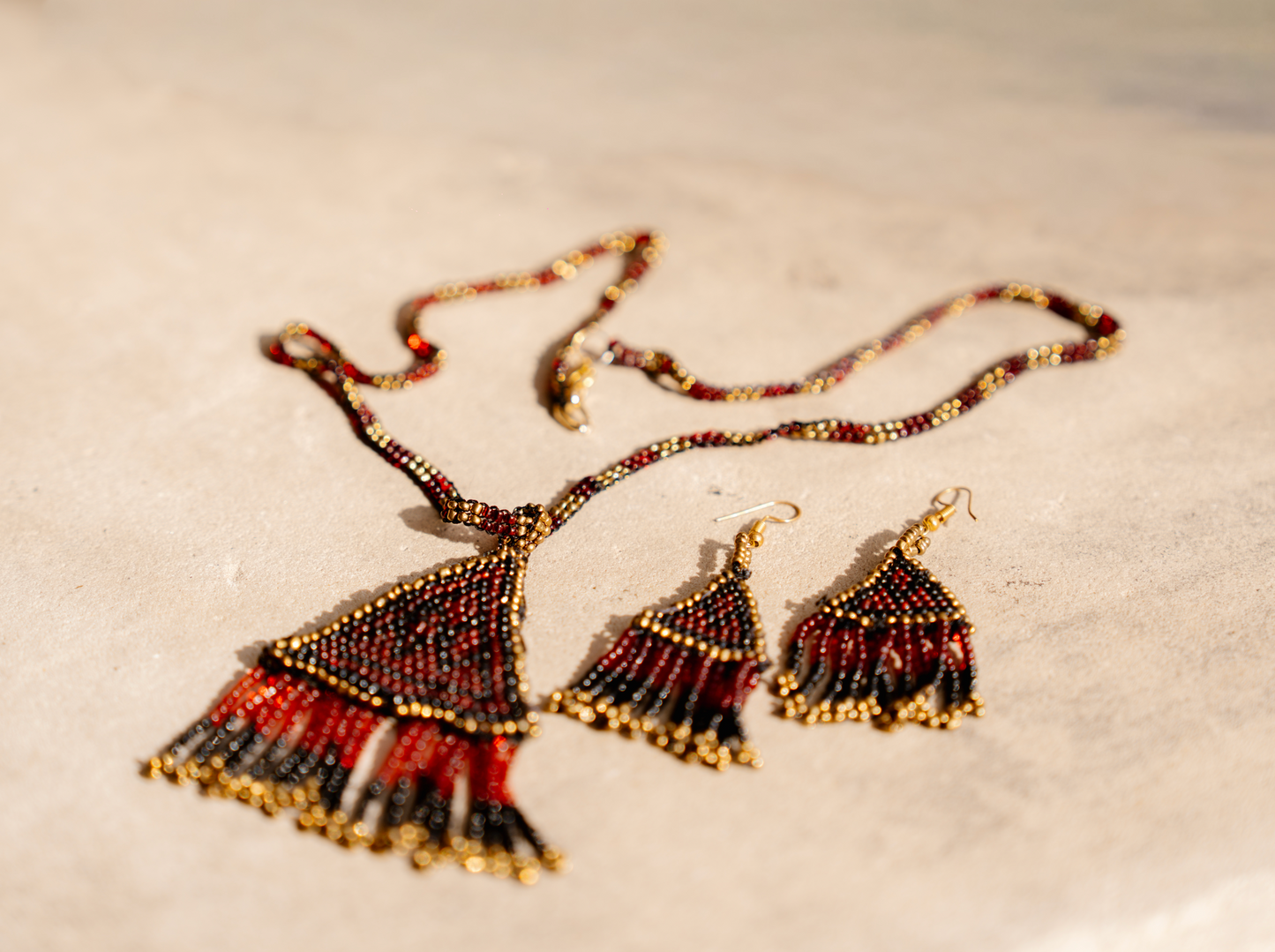 Hoori Handmade Beaded Necklace and Earrings Set (2-Piece)